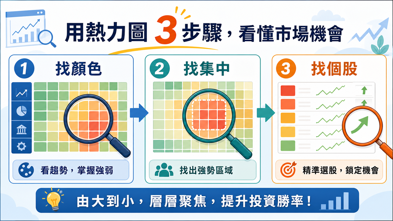 從熱力圖找出產業焦點與候選標的的橫向解說圖