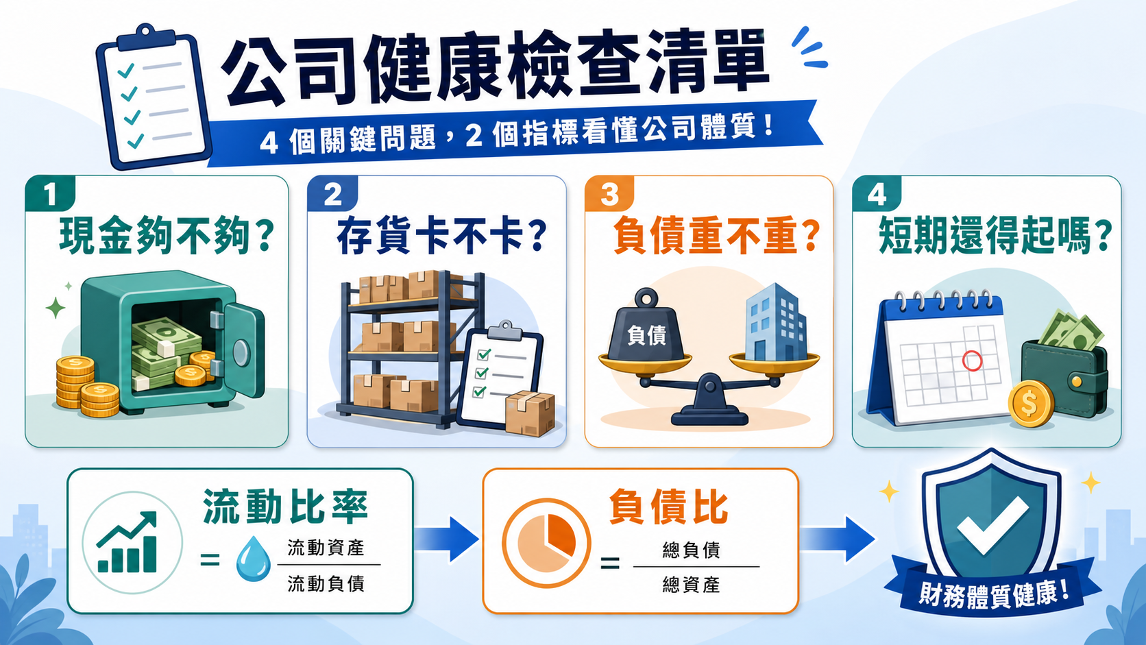 現金、存貨、負債、短期償債與流動比率負債比的橫向檢查圖